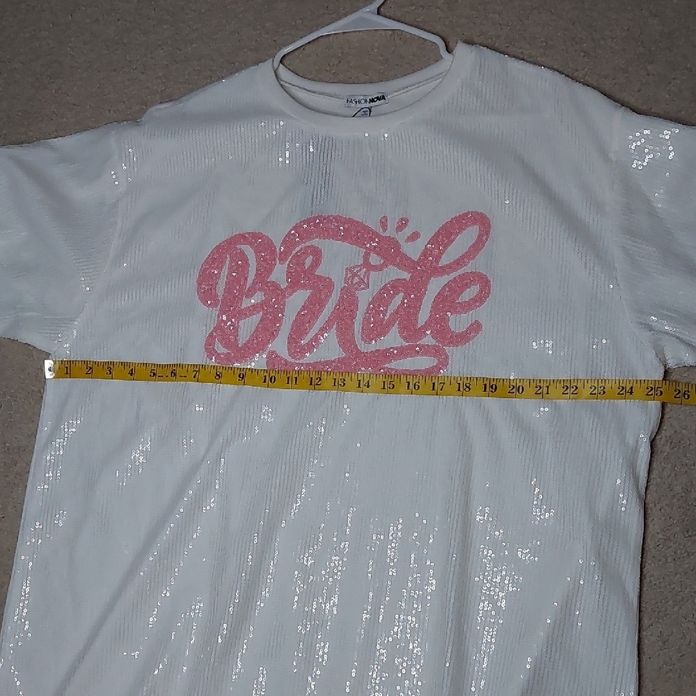 NWT White & Pink Bride Sequin Fringe Mini Dress & Veil Sz 2X - Picture 13 of 15